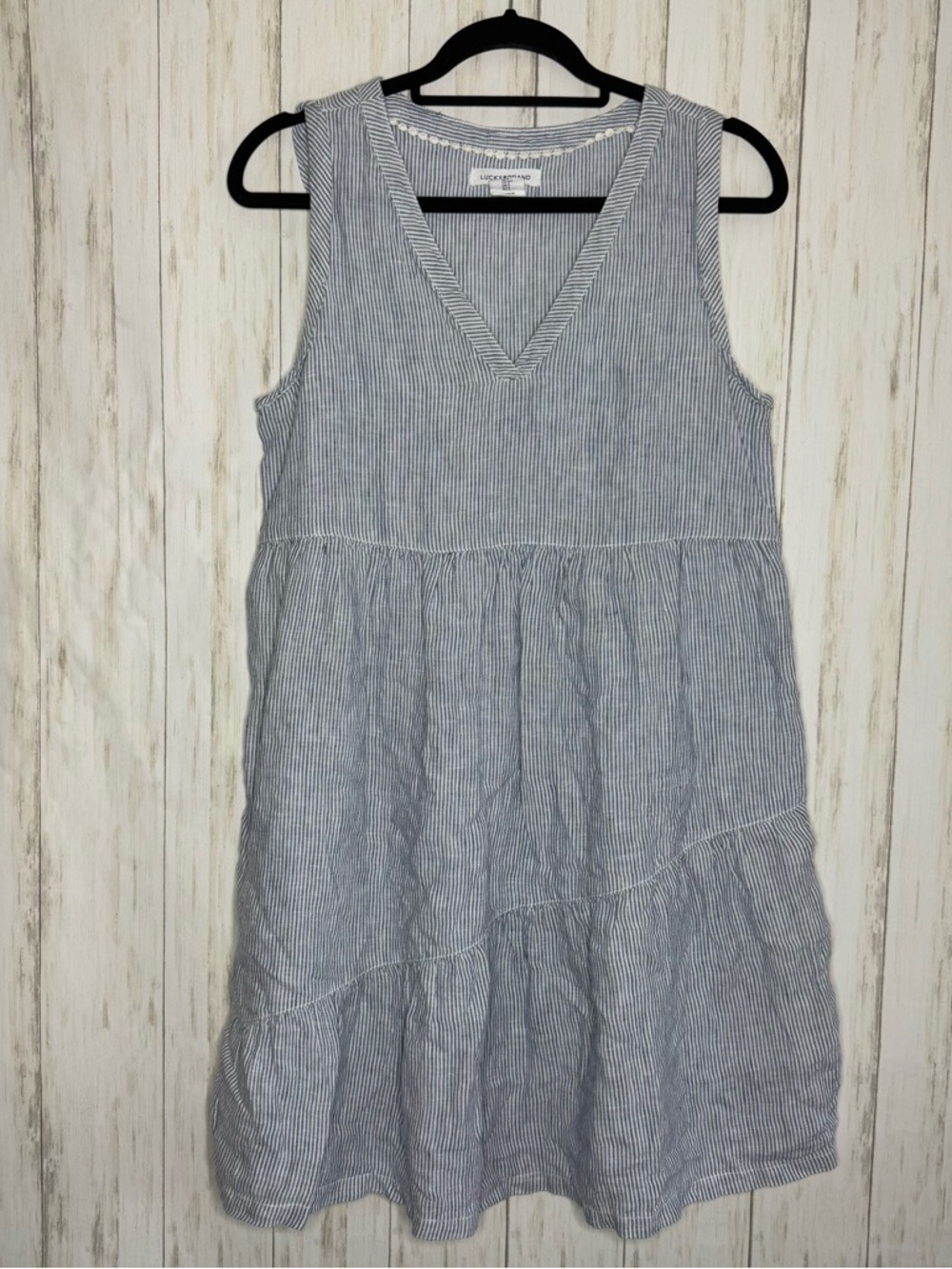 Lucky Brand 100% linen Blue and White Striped Dress